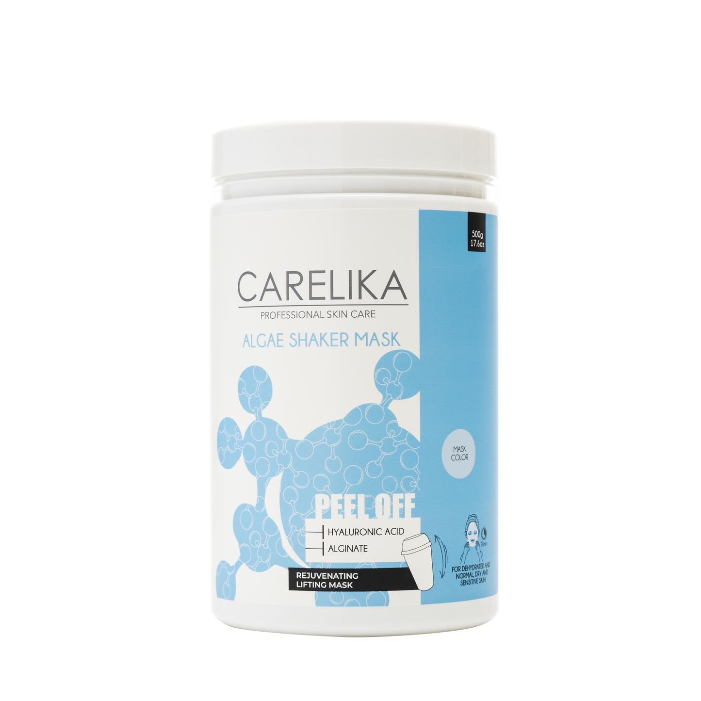 Mascarilla Peel Off Carelika Shaker con ácido hialurónico en frasco